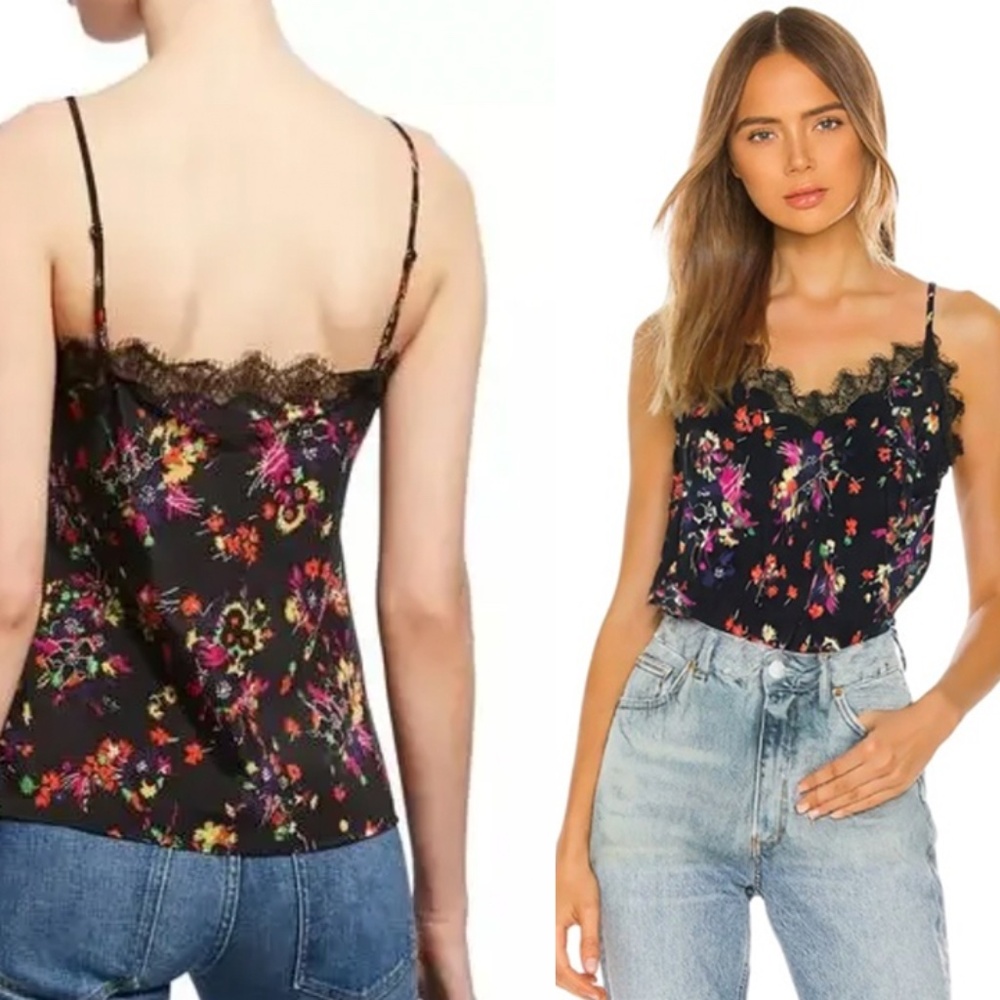 VERONICA BEARD Gil Silk Eyelash Lace Sweetheart Floral Cami